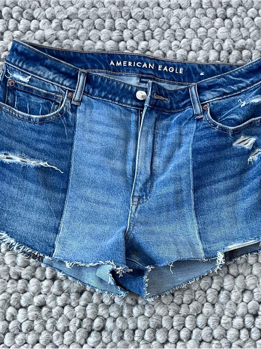 American Eagle Outfitters Distressed Medium Blue Denim Cutoff Shorts